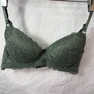 True by Rue 21 Push-Up Plunge Underwire Bra 34A Green Romantic